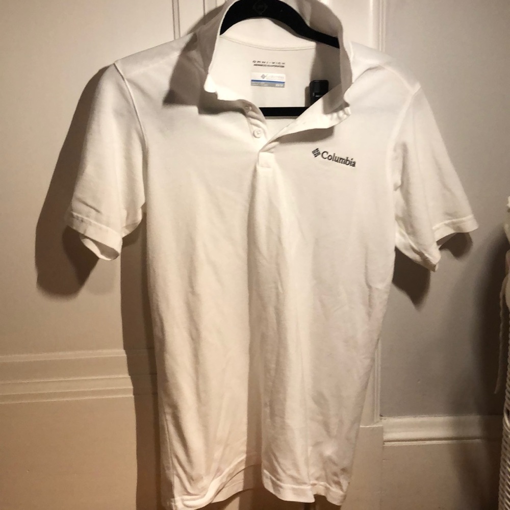 White Columbia collared shirt.